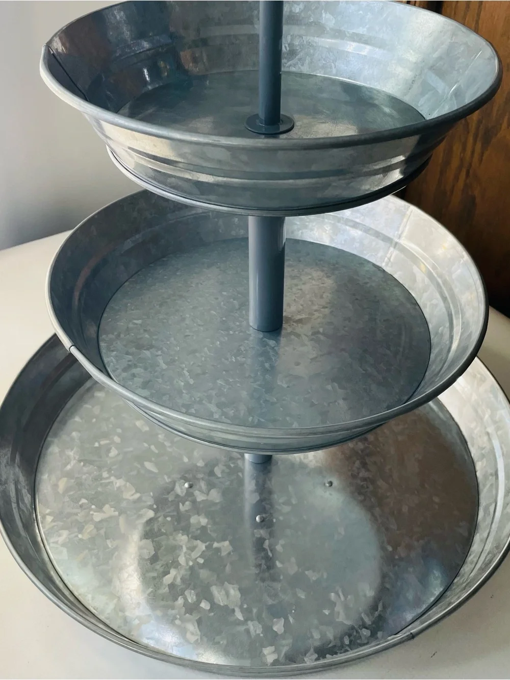 3-Tier Galvanized Metal Serving Stand - Silver